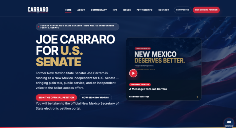 Joe Carraro for U.S. Senate campaign website homepage screenshot