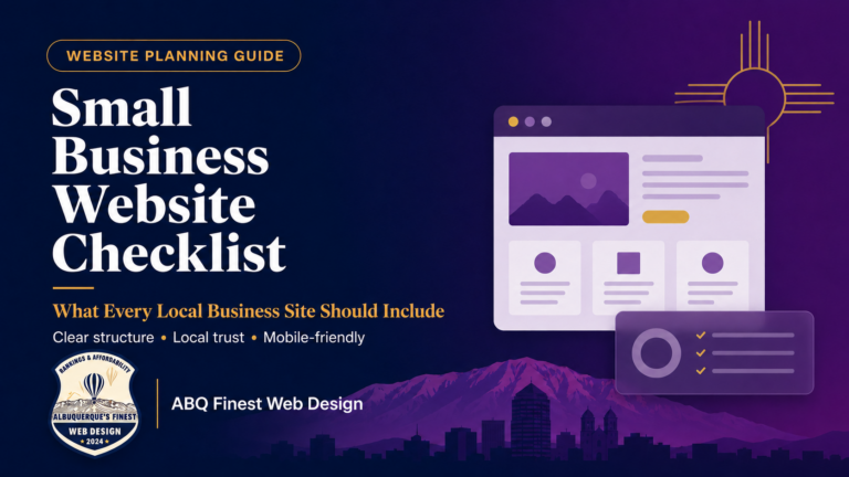 Small business website checklist graphic by ABQ Finest Web Design for Albuquerque and Rio Rancho local businesses