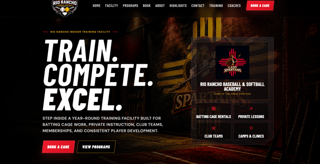 Rio Rancho Baseball & Softball Academy website homepage screenshot